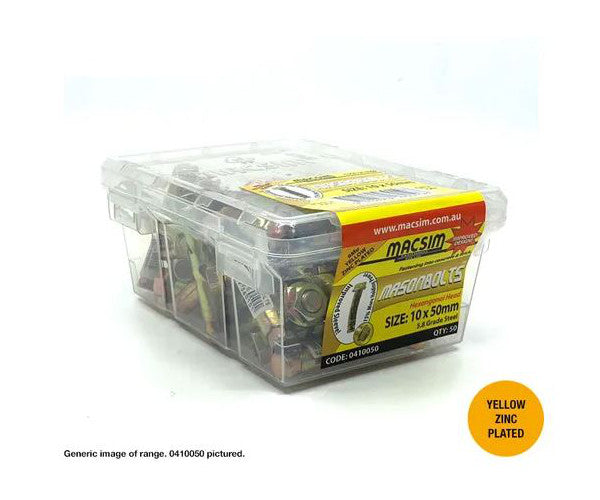 Macsim Hex Head MasonBolt / AnchorBolt Yellow Zinc Plated - Various Sizes and Quantities