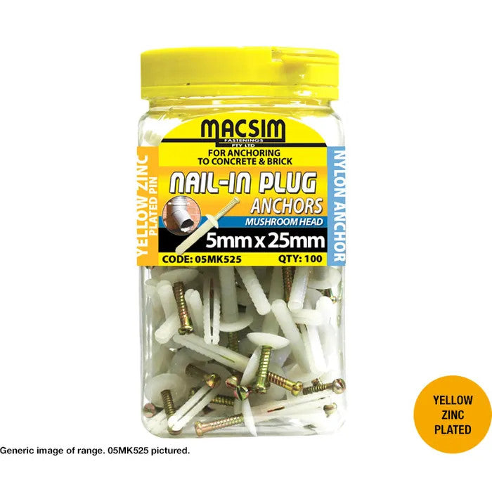 Nail In Plug Zinc in 3 Head Types and Various Sizes - Box of 100