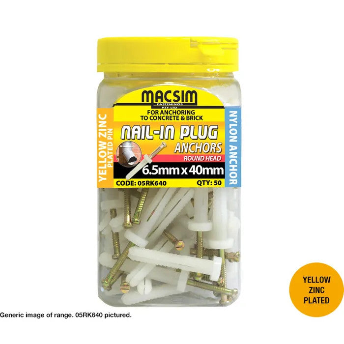 Nail In Plug Zinc in 3 Head Types and Various Sizes - Box of 100