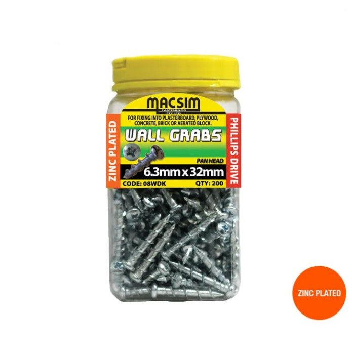 Wall Grabs 6.3mm x Length - Zinc or Galvanised in Various Box Quantities