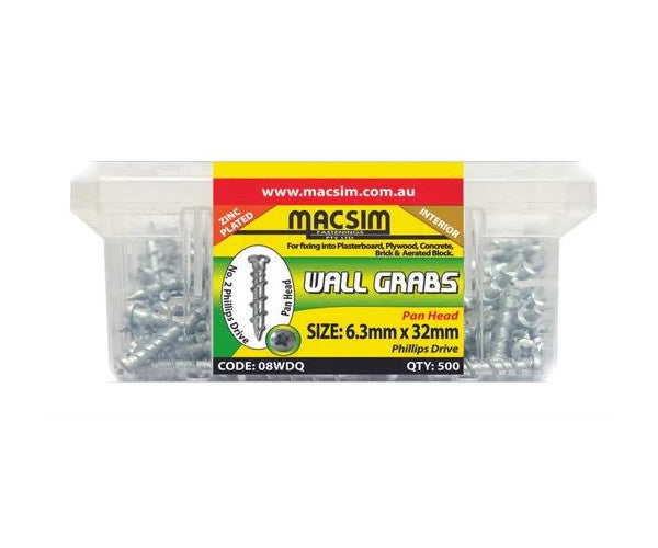 Wall Grabs 6.3mm x Length - Zinc or Galvanised in Various Box Quantities