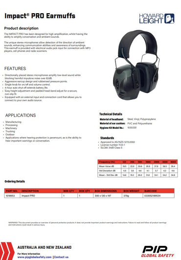 Howard Leight Impact Pro Earmuffs Black