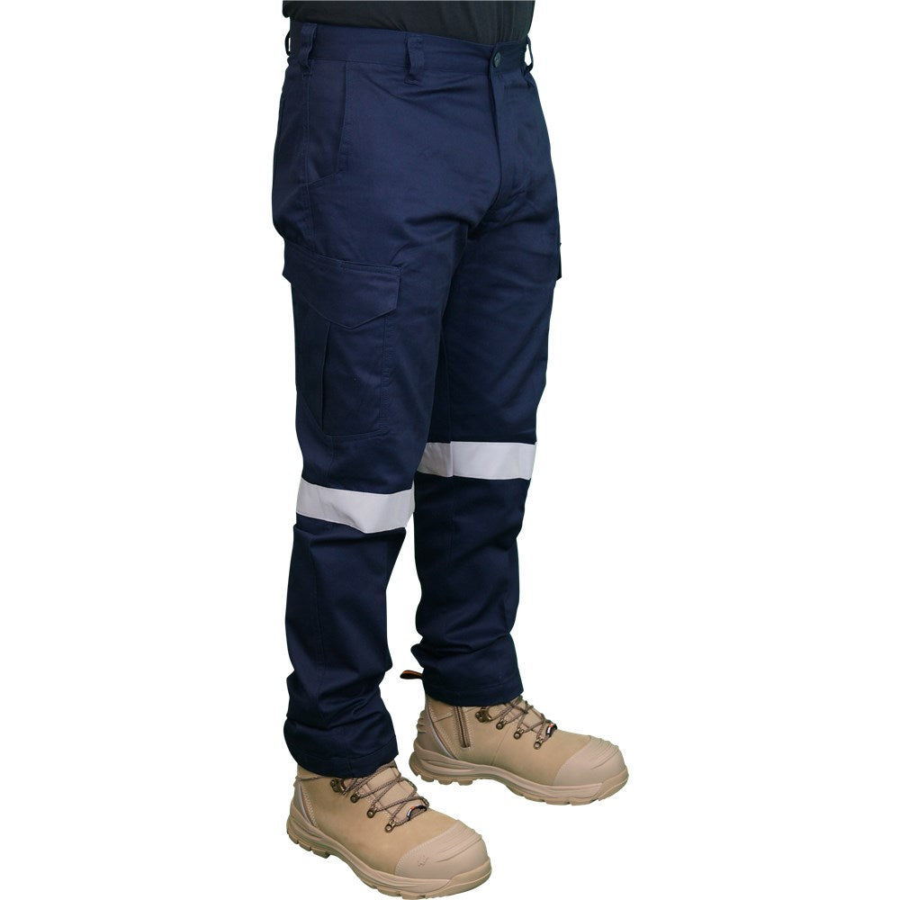 Lightweight Cotton Drill Modern Fit Taped Navy Cargo Pants - in Various Sizes