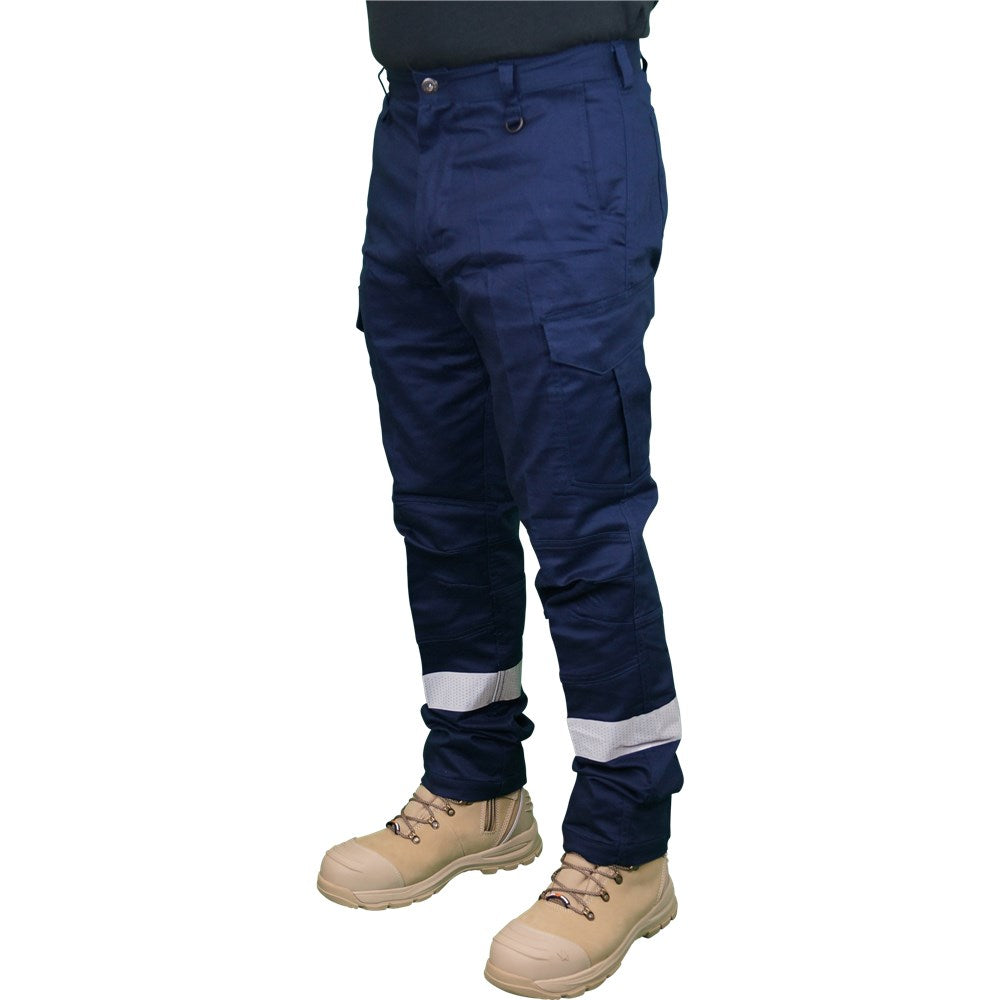 Stretch Ripstop Modern Fit Taped Navy Cargo Pants - in Various Sizes