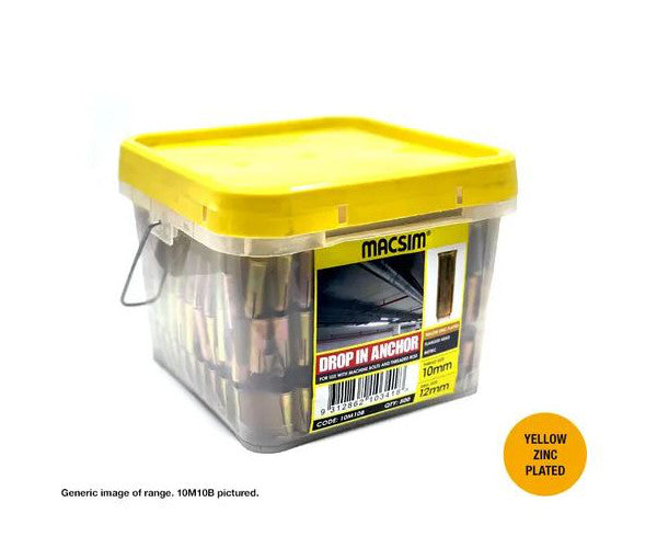 Macsim Drop In Anchor Yellow Zinc Plated - Various Metric Sizes and Quantities