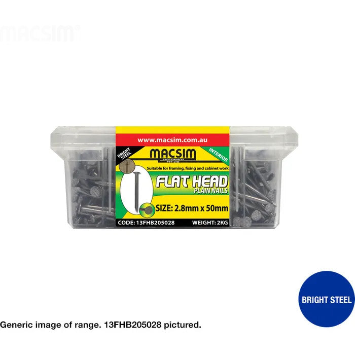 Flat Head Smooth Shank Bright Steel Nails - Various sizes and Box Weights