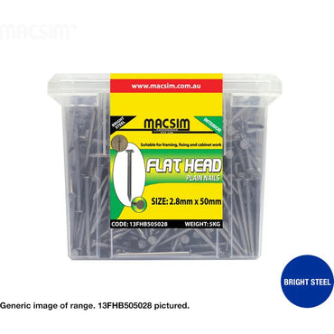 Flat Head Smooth Shank Bright Steel Nails - Diameter x length x box weight