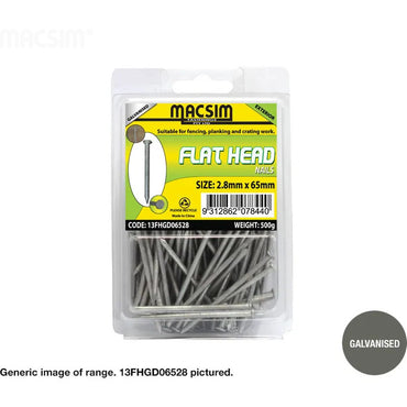 Flat Head Smooth Shank Galvanised Nails - diameter x length x box weight