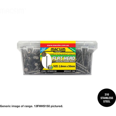 Flat Head Helical Shank 316 Stainless Steel Nails - 2.8mm x Length x Box Weight