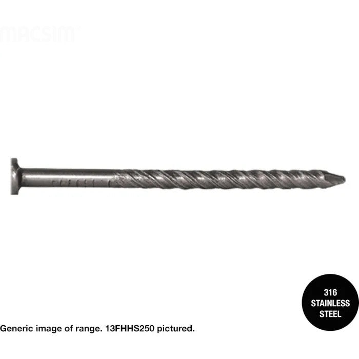 Flat Head Helical Shank 316 Stainless Steel Nails - 2.8mm x Length and Box Weight