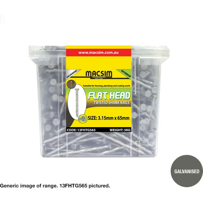 Flat Head Twisted Shank Galvanised Nails - Various Sizes and Box Weights