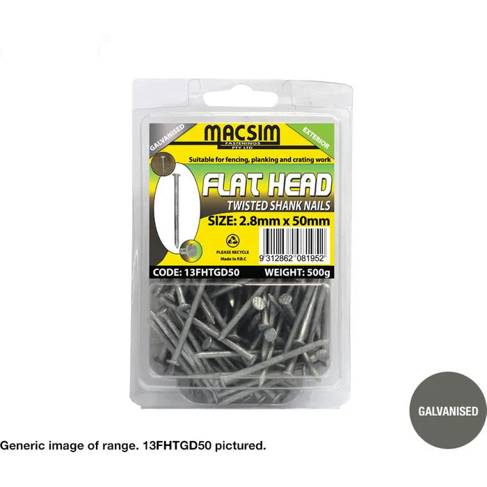 Flat Head Twisted Shank Galvanised Nails - Various Sizes and Box Weights