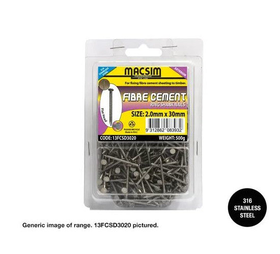 Fibre Cement 316 Stainless Steel Nails 2mm x 30mm - 500g or 1Kg