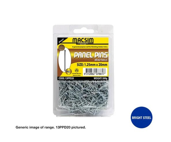 Panel Pins Bright Steel - Various Diameter x Lengths and Box Quantities