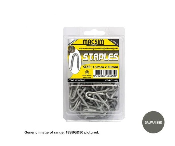 Macsim Barbed Staples Galvanised - Various Sizes and Quantities