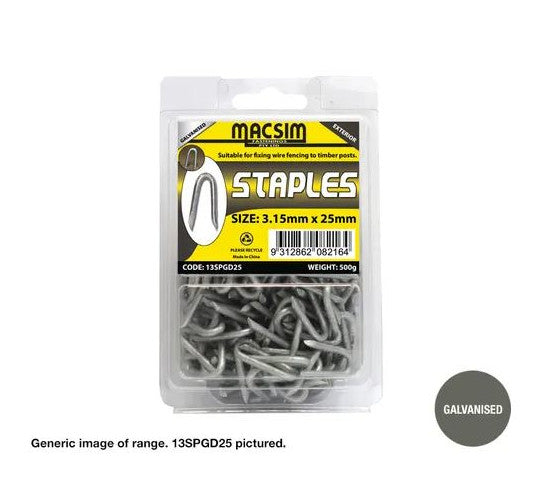 Macsim Plain Staples Galvanised - Various Sizes and Quantities