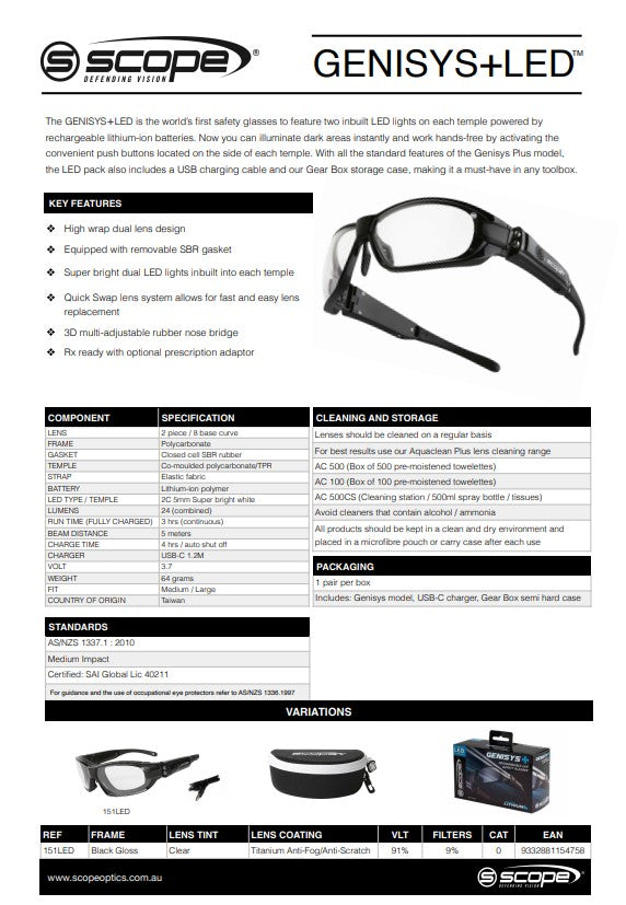 Scope Genisys + LED Black Gloss Frame Clear Lens