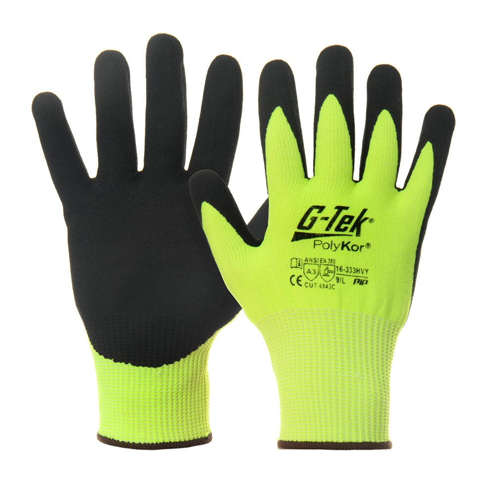 G-Tek Polykor Cut C Hi Vis Gloves - 1, 6 or 12 pairs in 3 Size Options