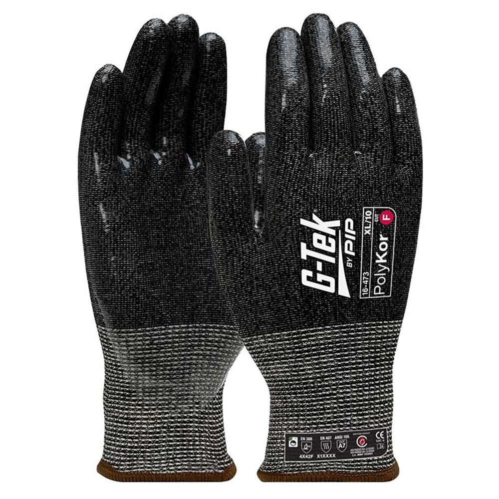 G-Tek PolyKor 13G Cut F Silicone Dip Gloves - 1, 6 or 12 Pairs in 5 Size Options