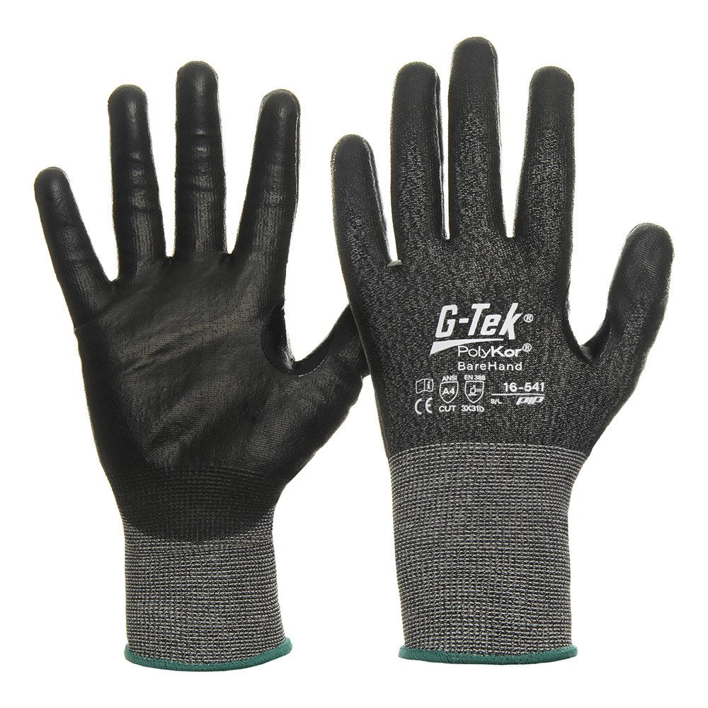 G-Tek Polykor Barehand Cut D Gloves - 1, 6 or 12 Pairs in 6 Size Options