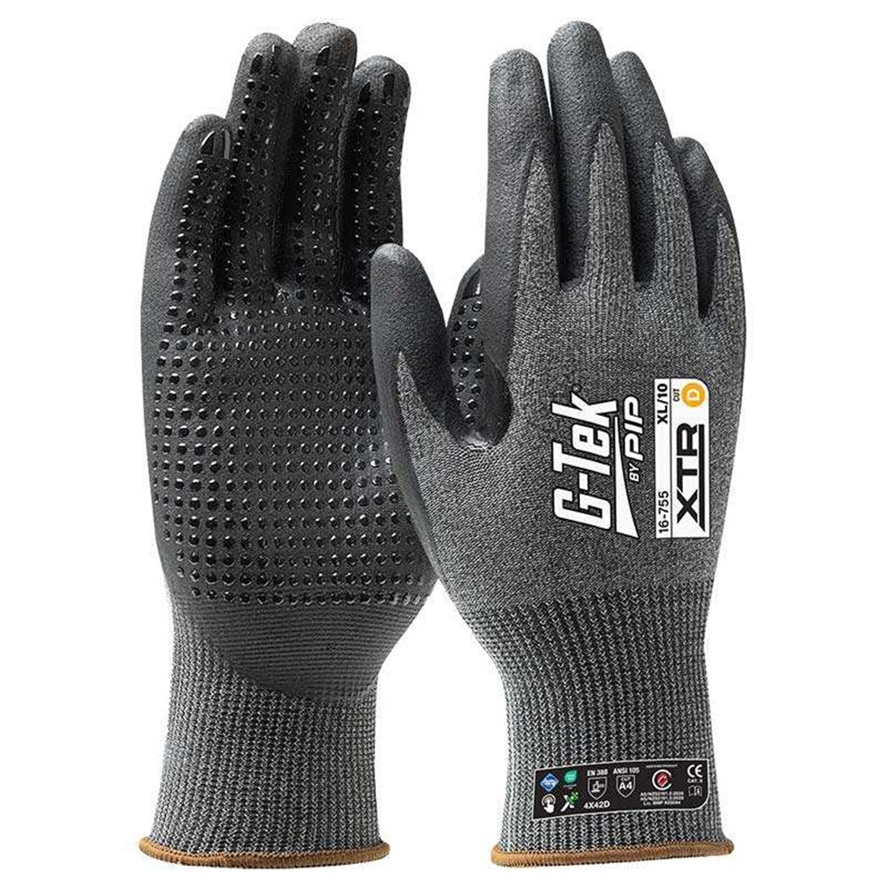 G-Tek Xtr 15G Cut D Palm Dip Dotted Gloves - 1, 6 or 12 Pairs in 7 Size Options