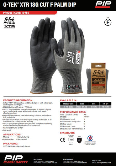 G-Tek Xtr 18G Cut F Palm Dip Gloves - 1, 6 or 12 Pairs in 7 Size Options