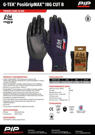 G-Tek Posigripmax 18G Cut B Gloves - 1, 6 or 12 Pairs in 7 Size Options