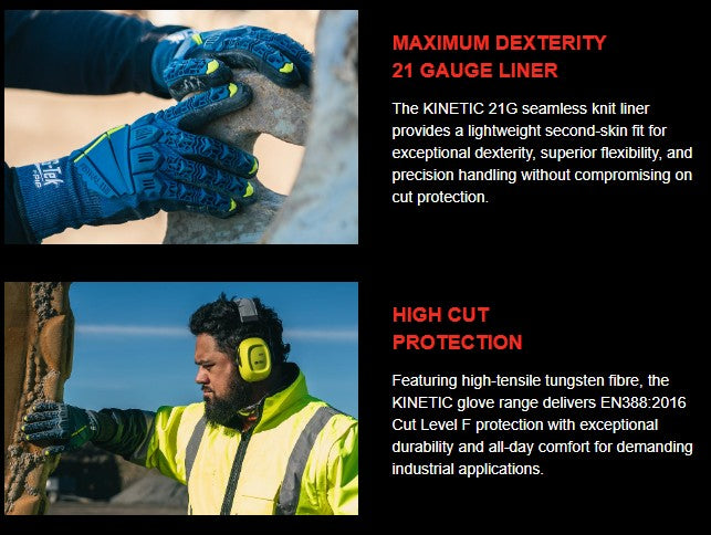 G-Tek Kinetic Astral I2 21g Cut F Impact Gloves - 1 pair in 6 size options
