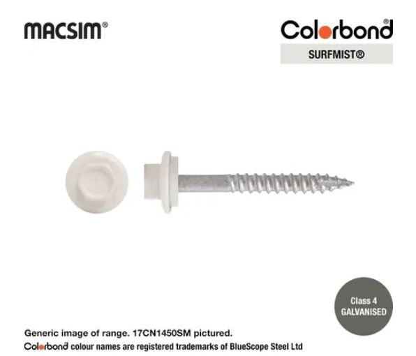 Type 17 Hex Washer Face Head Screw + Neoprene Washer 14g x Length - Box of 1000 Painted Head Options