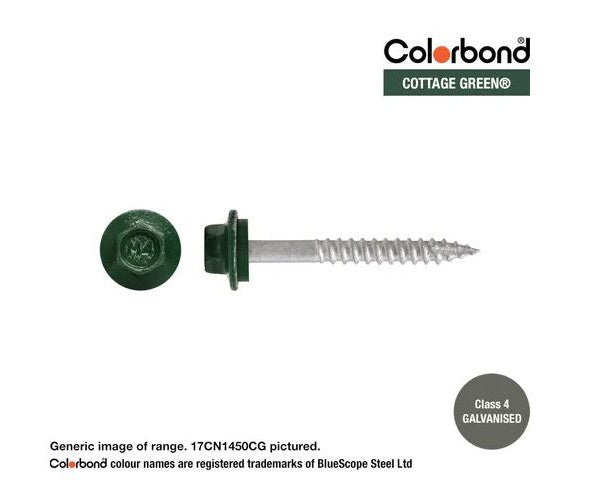 Type 17 Hex Washer Face Head Screw + Neoprene Washer 14g x Length - Box of 1000 Painted Head Options