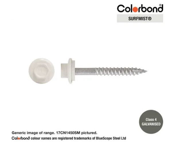 Type 17 Hex Washer Face Head Screw + Neoprene Washer 14g x Length - Box of 1000 Painted Head Options