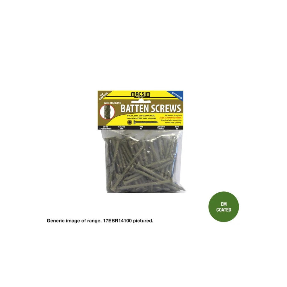 Macsim Type 17 Batten Screws (Hex Drive) EM Coated - Various Sizes and Quantities
