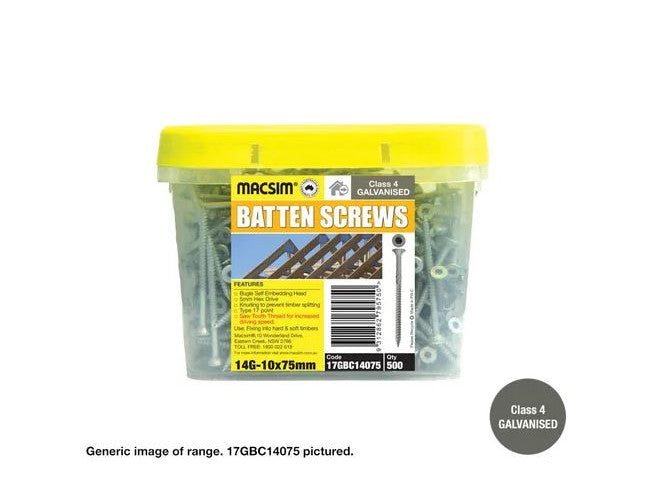 Macsim Type 17 Batten Screws (Hex Drive) Galvanised - Various Sizes and Pack Options