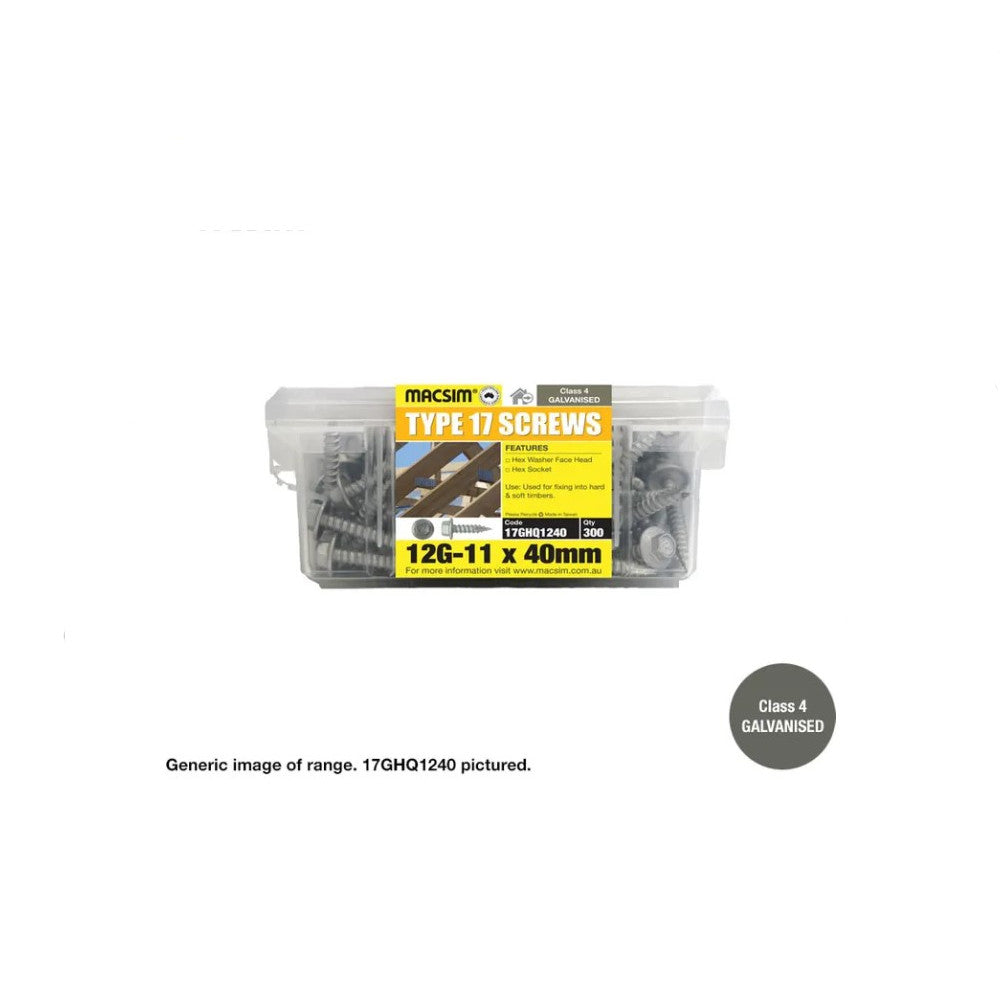 Type 17 Macsim Hex Head Screws Galvanised - Various Sizes, Quantities with Neoprene Washer Option