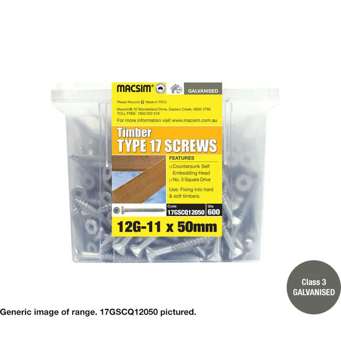 Macsim Type 17 Decking Screws (Square Drive) Galvanised - Various Sizes and Quantities