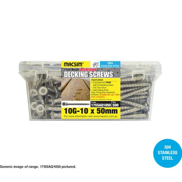 Macsim Type 17 Nail Point Torx Drive 304 Stainless Steel decking screws - 10g x length x box quantity