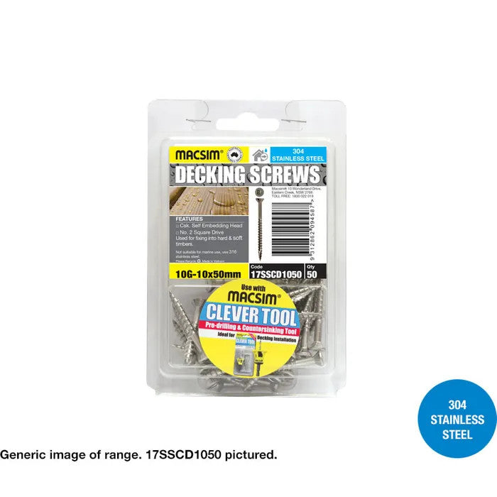 Macsim Type 17 Decking Screws (Square Drive) 304 Stainless Steel - Various Sizes & Quantities