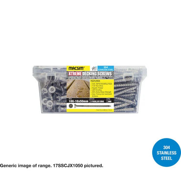 Macsim Type 17 Xtreme Torx Drive 304 Stainless Steel decking screws - 10g x length x box quantity