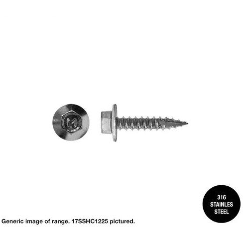 Macsim Type 17 Hex Head Screws 316 Stainless Steel - Box of 1000 - Various Sizes and Neoprene Washer Option