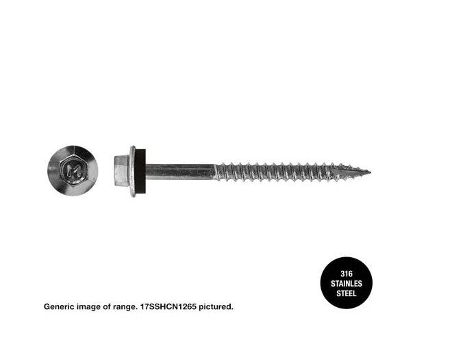 Macsim Type 17 Hex Head Screws 316 Stainless Steel - Box of 1000 - Various Sizes and Neoprene Washer Option