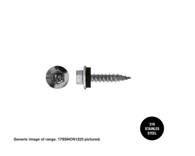 Macsim Type 17 Hex Head Screws 316 Stainless Steel - Box of 1000 - Various Sizes and Neoprene Washer Option