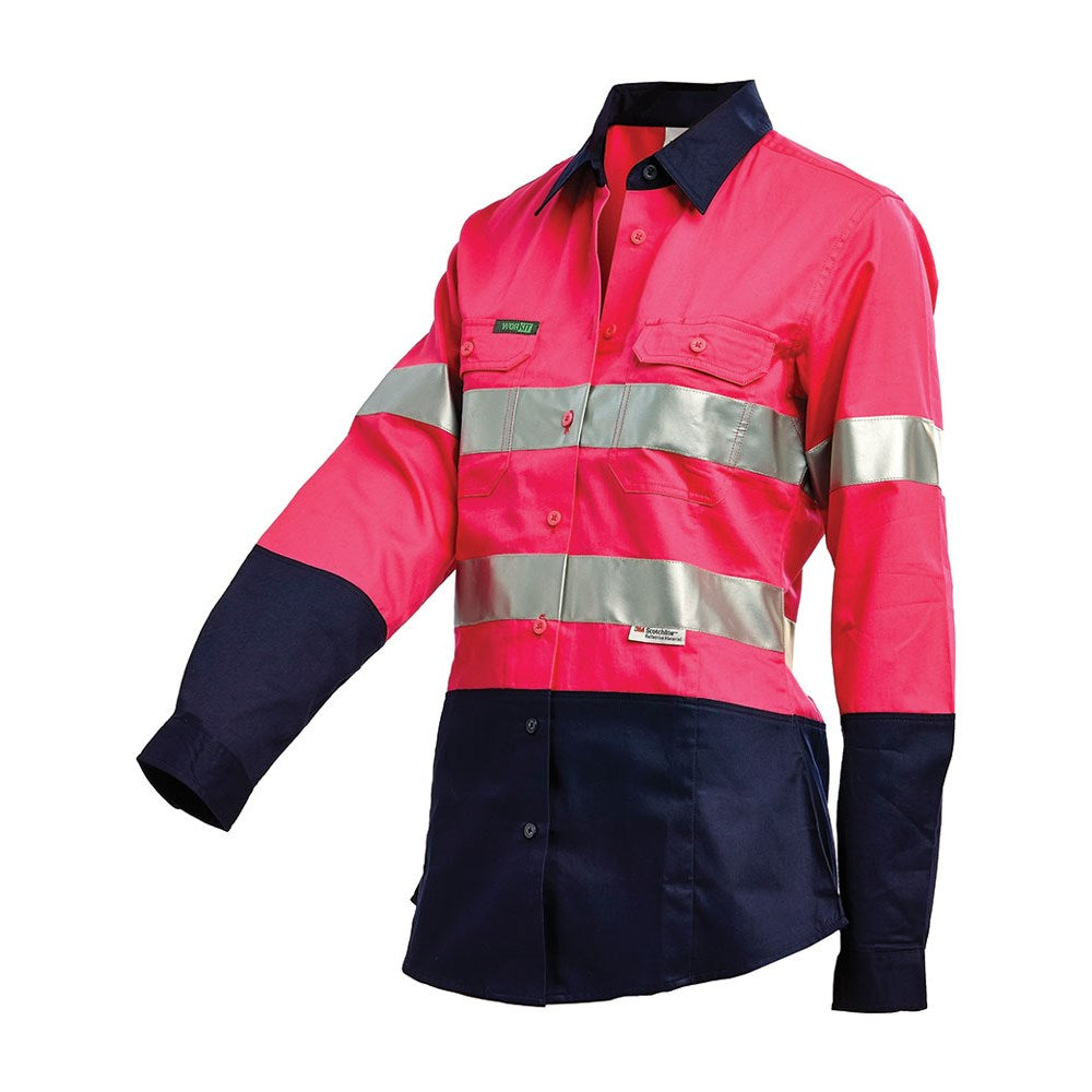 Hi-Vis Women'S 2 Tone Lightweight Taped Pink & Navy Shirt - various sizes