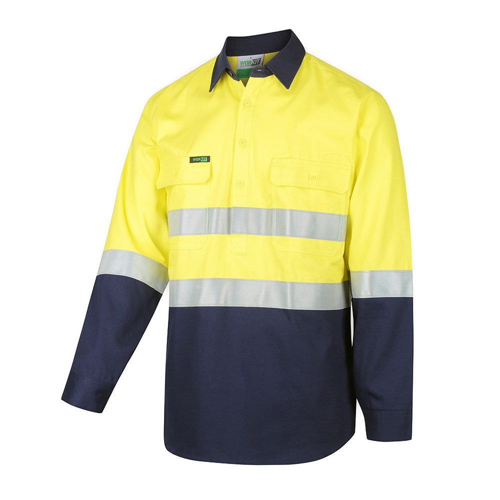 Hi Vis 2 Tone Closed Front Dual Weight Welders Taped Shirt - 2 Colour Options in Various Sizes