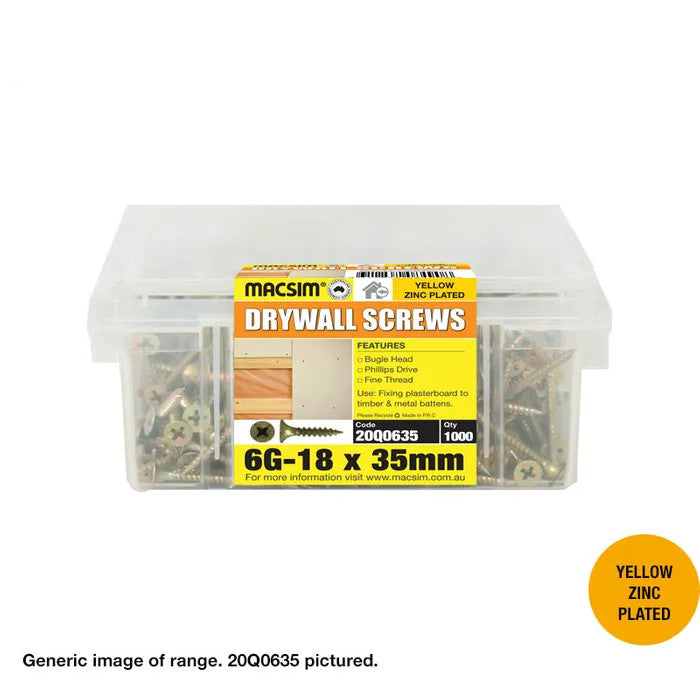 Macsim Bugle Head Drywall Screws Yellow Zinc Plated - Various Sizes and Quantities