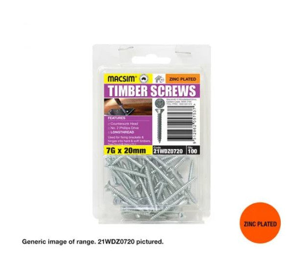 Macsim Timber Screws Zinc Plated - Various Sizes and Quantities