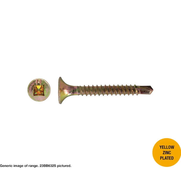 Macsim Bugle Head Self Drilling Screws (Square Drive) Yellow Zinc Plated - Box of 1000 - Various Sizes