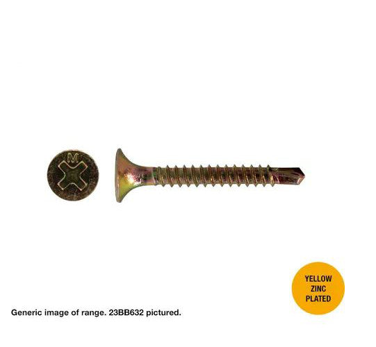 Macsim Bugle Head Self Drilling Screws (Square Drive) Yellow Zinc Plated - Box of 1000 - Various Sizes