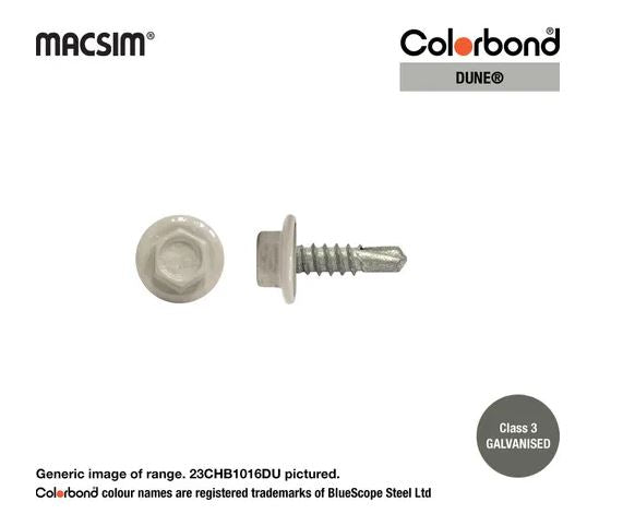 Macsim Hex Washer Face Self Drilling Galvanised PAINTED HEAD Screws - Box of 1000 - Various Sizes and Colours
