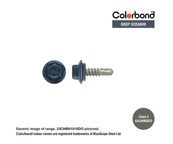 Self Drilling Galvanised Hex Washer Face Head Screw + Neoprene Washer DEEP OCEAN 10g x 16mm - Pack of 100