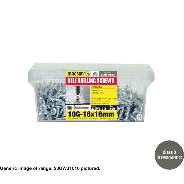 Macsim Wafer Head Self Drilling Screws (Phillips Drive) Galvanised - Various Sizes and Quantities